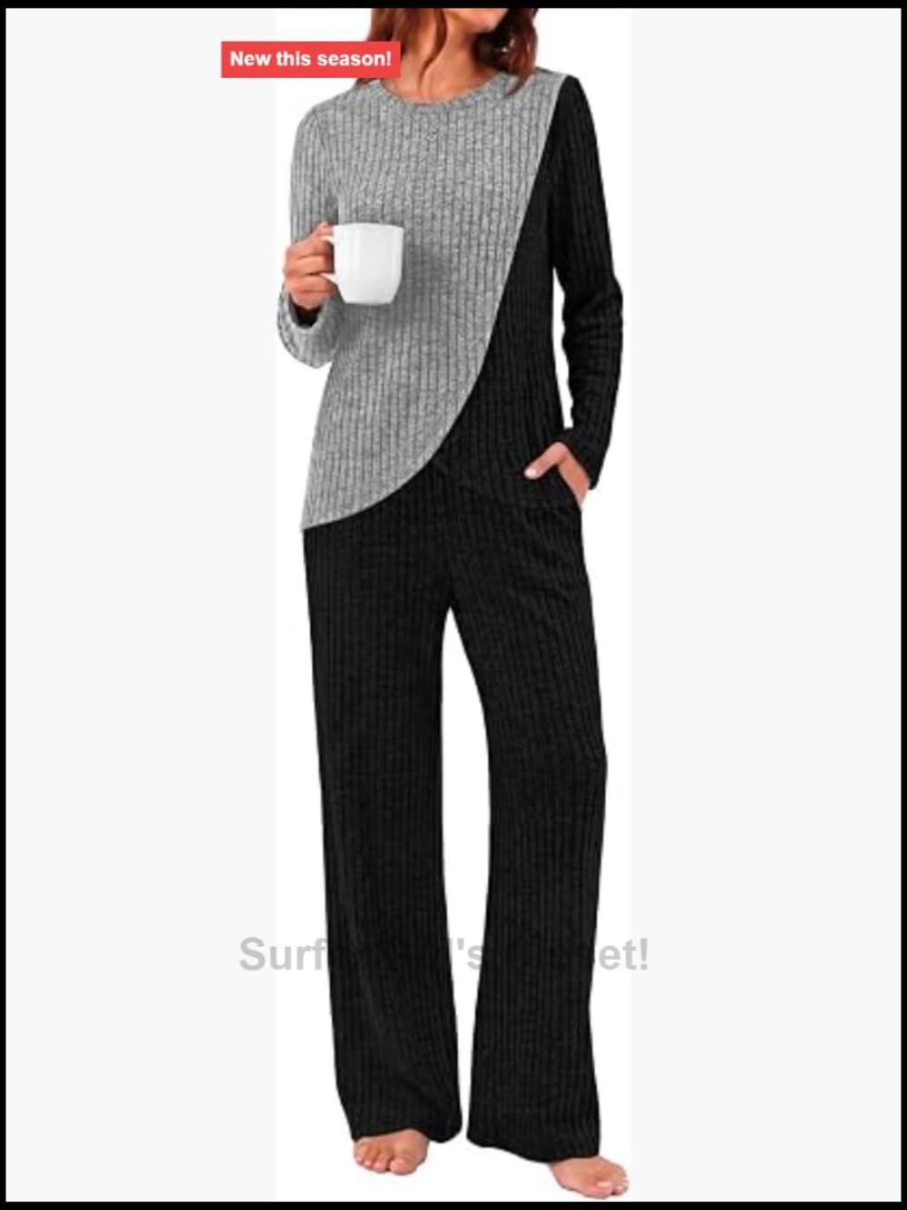 WIHOLL 2 Piece Lounge Set Women's Pant Set Puff Sleeve Shirt Casual